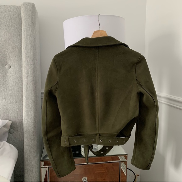 ZARA | Olive green cropped belted suede jacket - Picture 5 of 7
